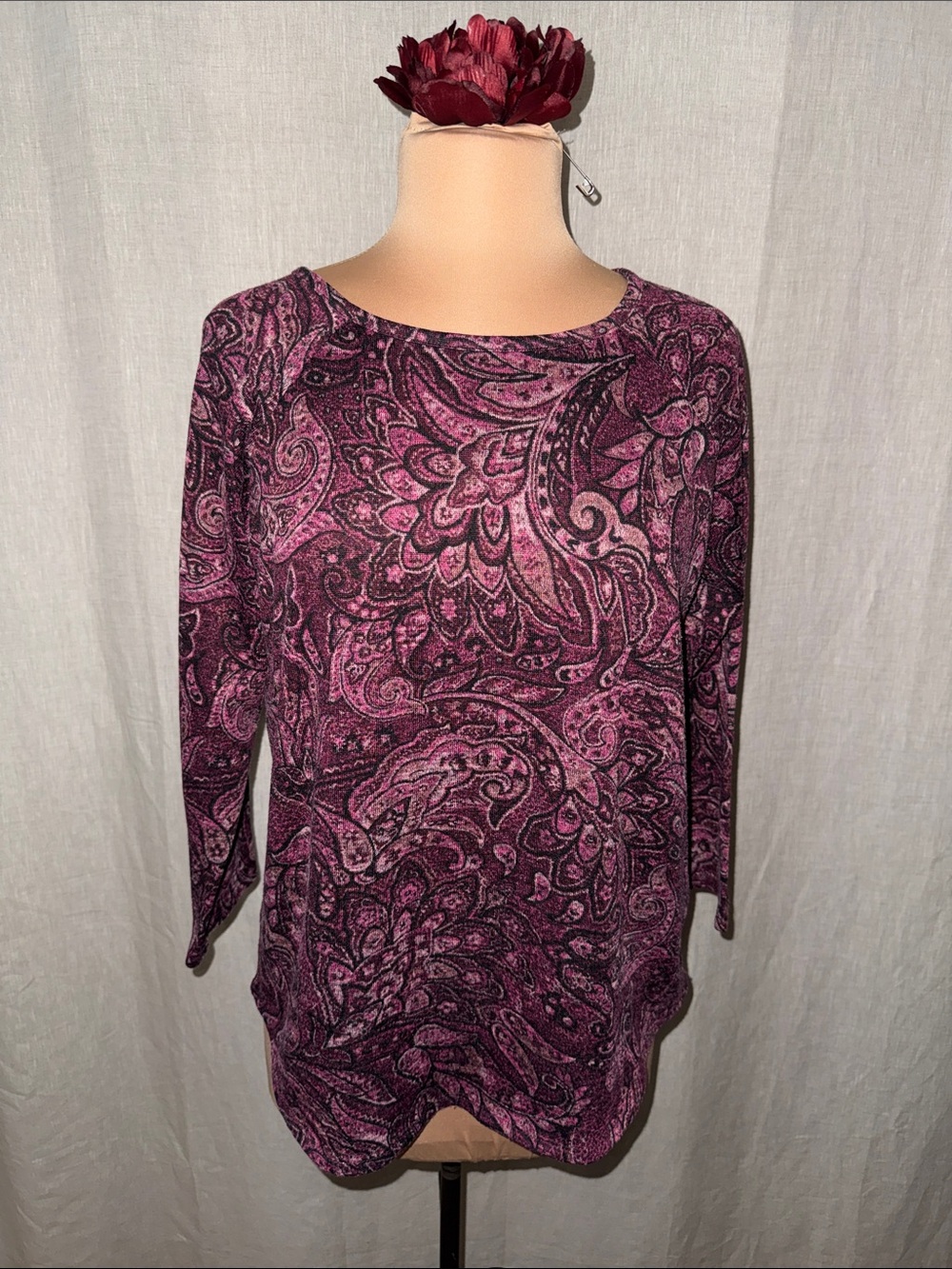 Basic Editions Purple Paisley Long Sleeve Tee